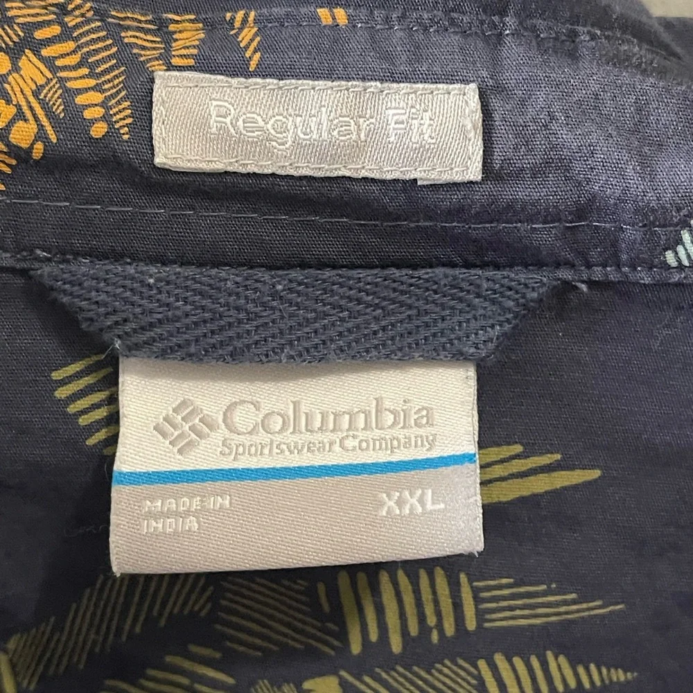 COLUMBIA MENS blue  button down camping print short sleeve shirt with print XXL - Picture 7 of 8